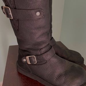 UGG Australia Kensington Black Biker Boots Leather Sherpa Lined Size 9